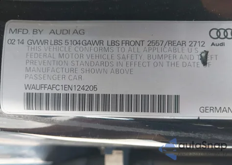 2014 Audi A6 2.0T Premium from USA, damaged, VIN WAUFFAFC1EN124205